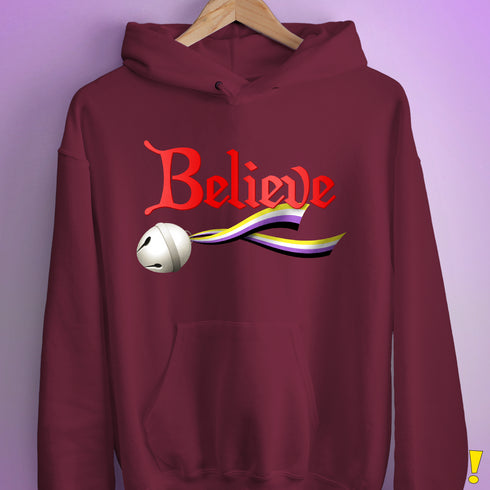 Believe Nonbinary Pride Jingle Bell Hoodie - Maroon